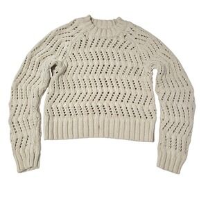 American Eagle Outfitters Beige Crochet Chunky‎ Knit Crop Sweater Size XS